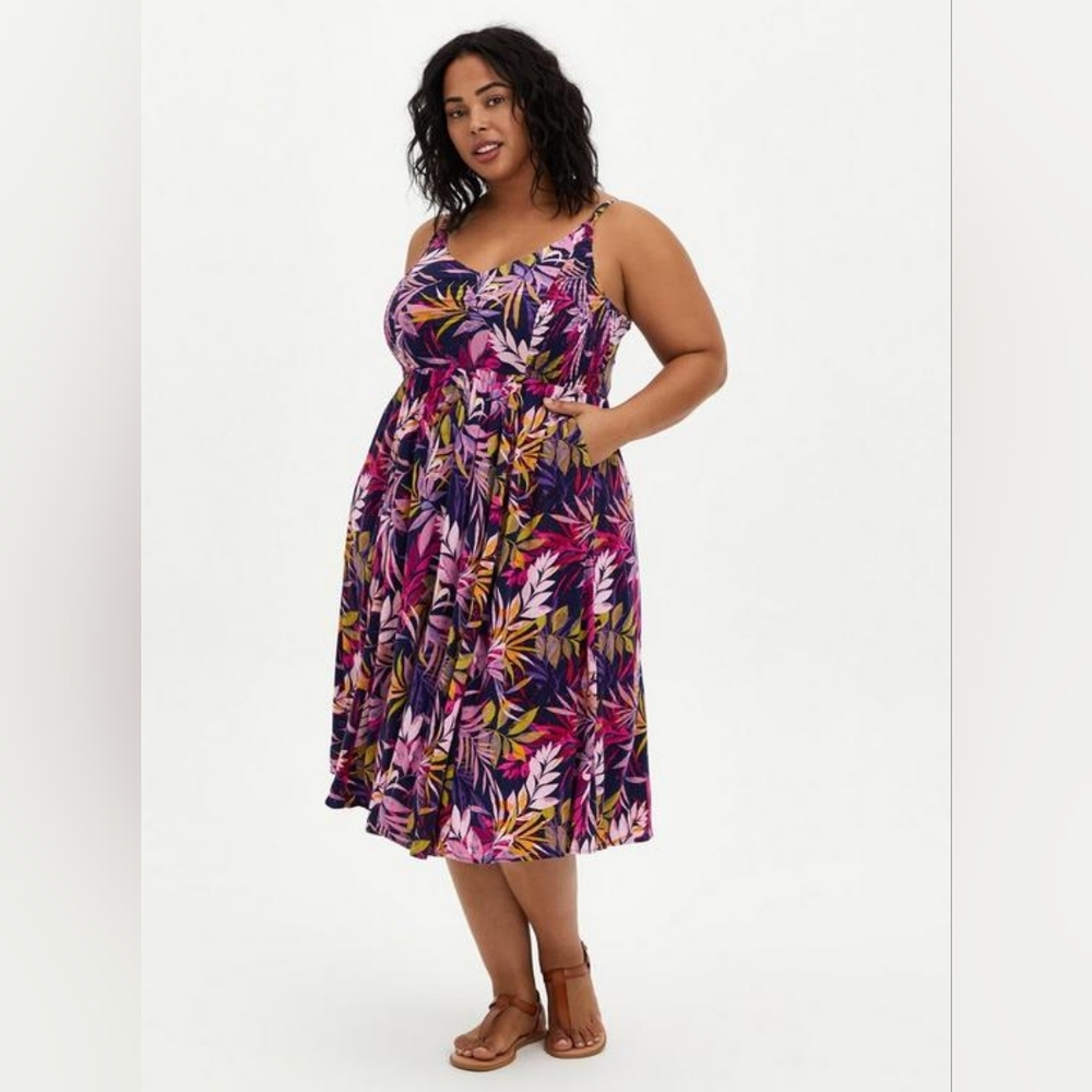 Torrid Midi Lenny Smocked Bodice Dress